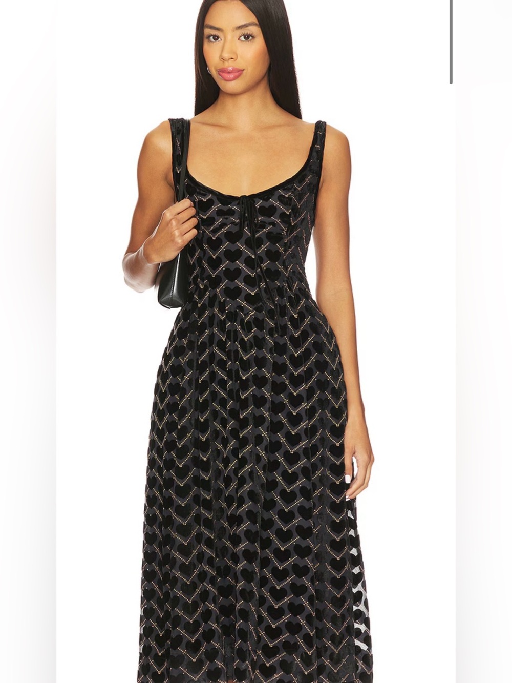 NWOT Free People Freya Black Heart-Print Midi Dress